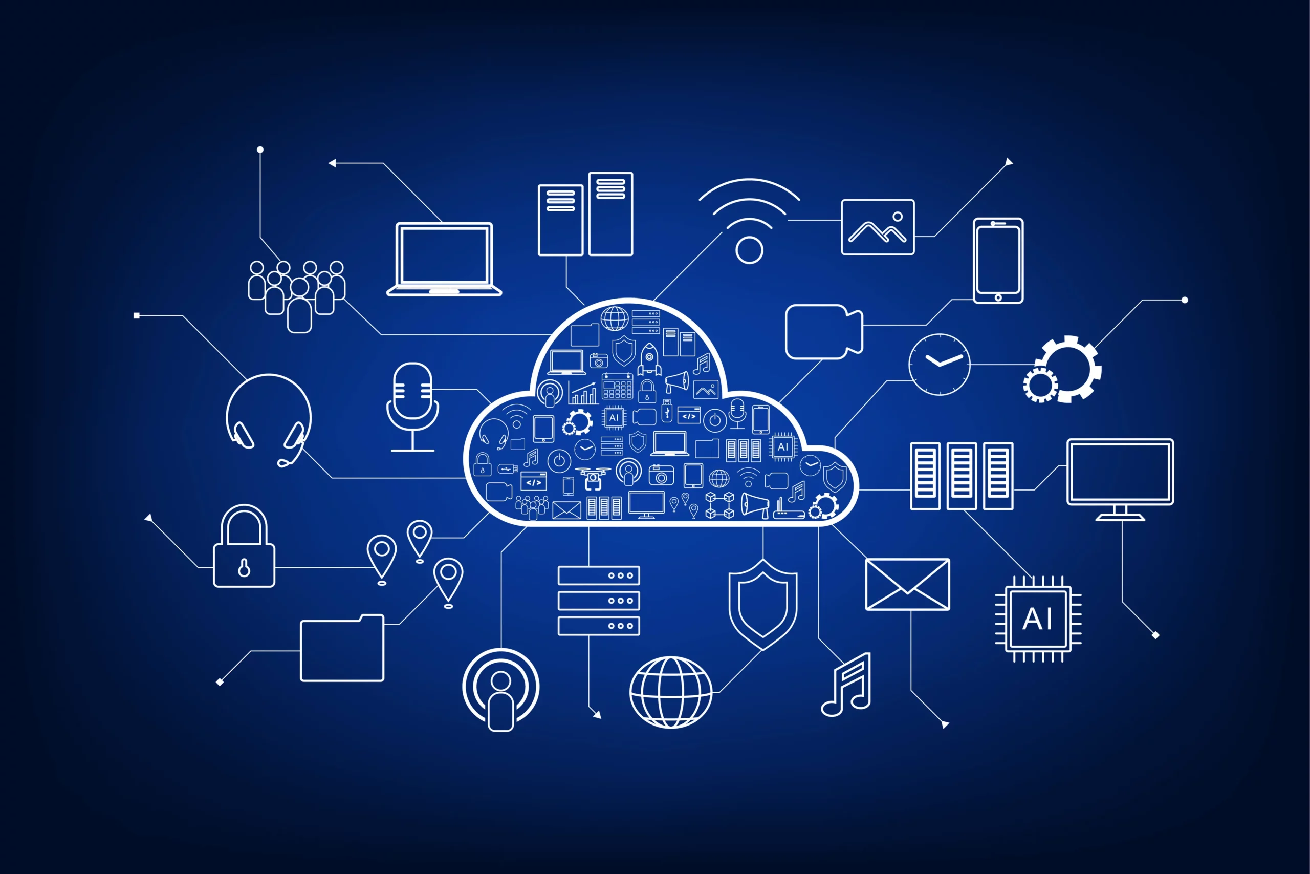 IT graphic cloud showing various network connections