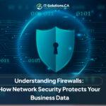 A glowing blue shield with a keyhole centered on a digital circuit board background with binary code and light trails.