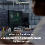 A cybersecurity expert monitors a computer screen displaying "ACCESS GRANTED" and data maps in a modern IT office.
